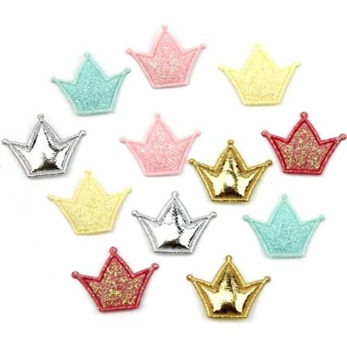 80Pcs 1.5*2cm Small Glitters Crown Padded Appliques For Kids Hair Clip Sewing Supplies DIY Craft headwear Decoration wholesale