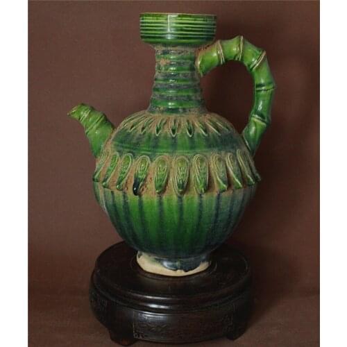 Antique Old Chiese (961--1275)porcelain tea pot,Emerald green glaze bamboo bottle,best collection & adornment, Free shipping