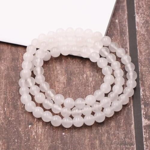 White Multilayer 6mm Round Beads Strand Bracelet Natural Stone Jades Crystal Elastic Rope Bracelets Bangle Gift Jewelry 21" A976