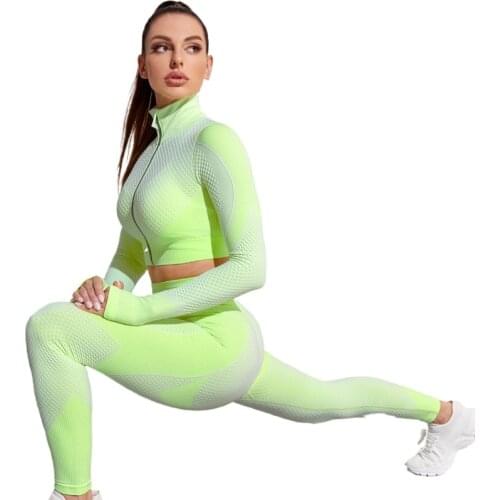 Seamless Yoga Sets Women Long Sleeve Yoga Clothing Female Sport Gym Suits Wear Running Clothes Gym Set 2 Piece Set Women