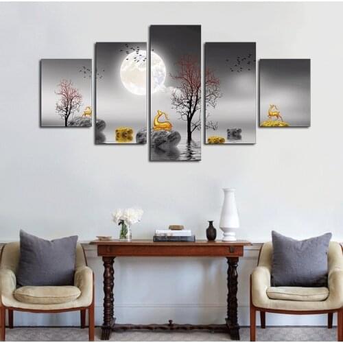 No Framed 5 Pieces Abstract Luxury Landscape Canvas Art Painting Prints Wall Decorative Posters for Porch Office Home Decoration