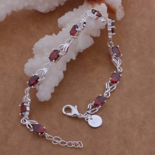 AH116 Lucky Silver Color Charm Bracelets For Women Jewelry Jewelry Round Card Inlaid Red Stone /agraixya Akfajbma