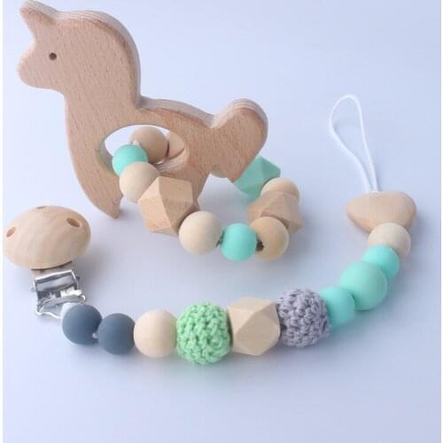 Baby Beech Toy Teether Set Food Grade Silicone Beads Nipple Pacifier Chain Clips Newborn Boy Girl Teether Dummy Clip