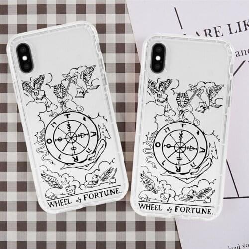 Tarot Black Wheel of Fortune Phone Case for iPhone 11 12 Mini Pro X XS XR Max 7 8 Plus SE 2020 Soft TPU Airbag Shell Back Cover