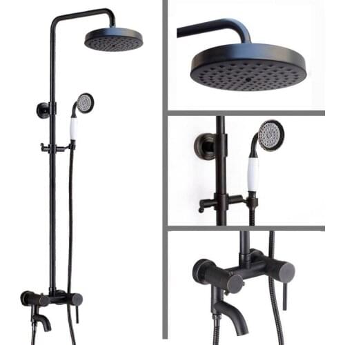 Black Oil Rubbed Brass Single Handle Bathroom 7.7 Inch Round Rain Shower Faucet Set Bath Tub Mixer Tap Hand Shower mrs368