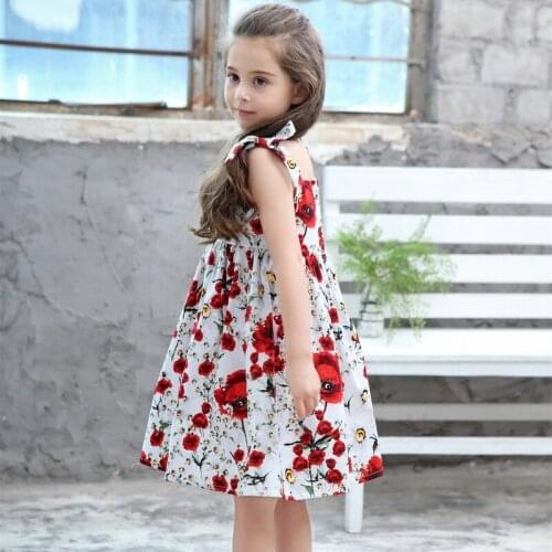 Children Dresses Kids Girl Sleeveless Flower Print Cotton and Linen Floral Dress Baby Girl Spring Summer Dresses for Girls