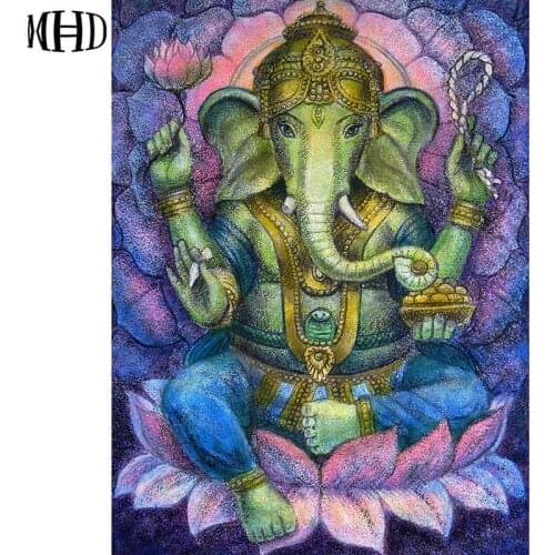 Diy Diamond Embroidery Religious Elephant Lotus Block Full & Round Diamond Painting Religion 3D Rhinestone Diamond Cross Stitch