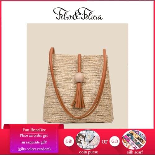 FELIX & FELICIA New Fashion Shoulder Bags For Women 2021 Ladies Retro Straw Handbags Casual Woven Rattan Summer Beach Tassel Bag