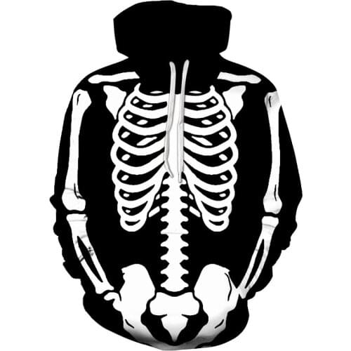 Halloween Skeleton Rib Cage Xray Front and Back Print Easy Costume Pullover Hoodie 3D Realistic Printed Pattern Fashion Sweater