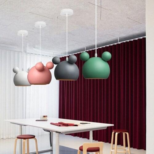Creativity Mickey Led Pendant Light Indoor Fixture Luminaire Nordic Colorful Metal Children Kids Hanging Lamp Bedroom Home Decor