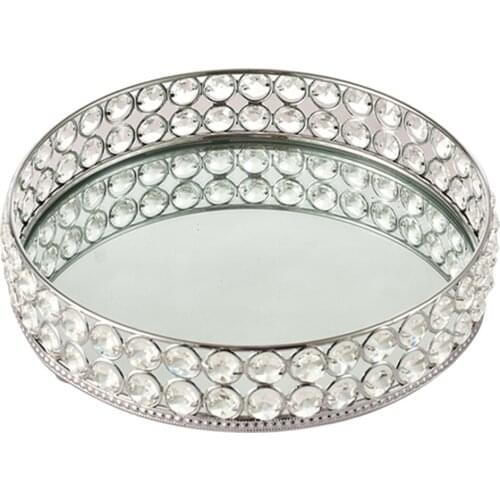 25cm Round Crystal Cosmetic Makeup Tray, Mirrored Jewelry Trinket Organizer, Fruit Bowl Food Service Plate, Home Decor