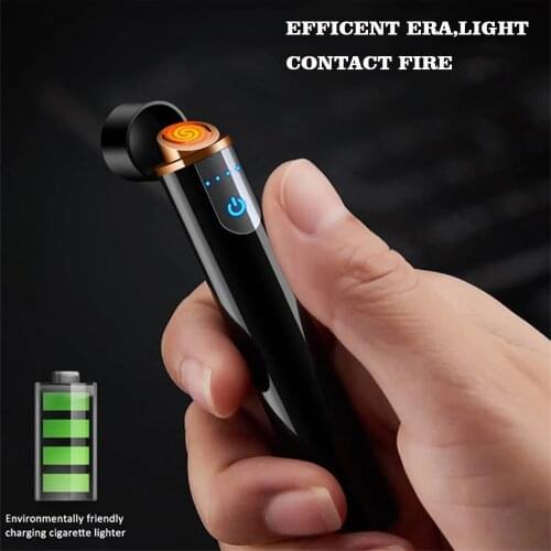 Cool USB Lighter Rechargeable Arc Electric Lighter Cylindrical Power Display Touch Sensing Mini Windproof Lighters Smoking New