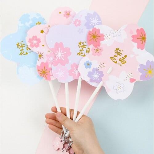 Summer Cherry Blossom Bronzing Small Fan Hand Fan Cute Portable Student Fan Group Fan Plastic PP Small Fan Custom