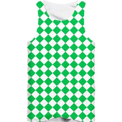 IFPD EU/US Size New Harajuku Mens Casual Tank Top Cool Print White Green Grid 3D Vest Mans Fit Sleeveless Tee Plus Size 5XL