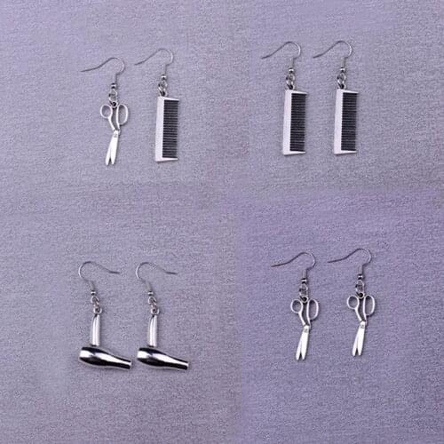 Fashion Scissors Hair Dryer Necklace For Women Men Silver Color Punk Vintage Cool Blade Comb Barber Earrings Jewelry New 2021