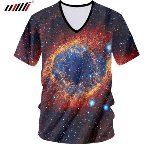 UJWI V Neck Mens T Shirts Cool Print Galaxy Space 3D T-shirts Summer Tops Male Hip Hop Outwears Short Sleeve Unisex Tees Shirts