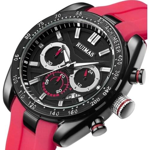 RUIMAS Men Quartz Watches Luxury Red Silicone Watch Man Top Brand Chronograph Waterproof Wristwatch Male Relogios Masculino 541