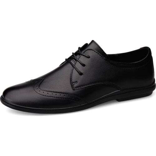 Mens Shoes Brogue Cow Leather Formal Strappy Spring Genuine Leather Comfortable Breathable Hard-Wearing British Style