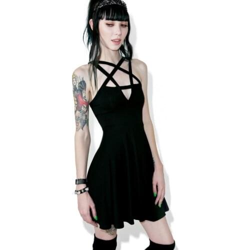 New Suspender Black Dress Unique Party Prom Shopping Dating Sexy Hollow Five-Pointed Star Skirt Cool Girl Vacation