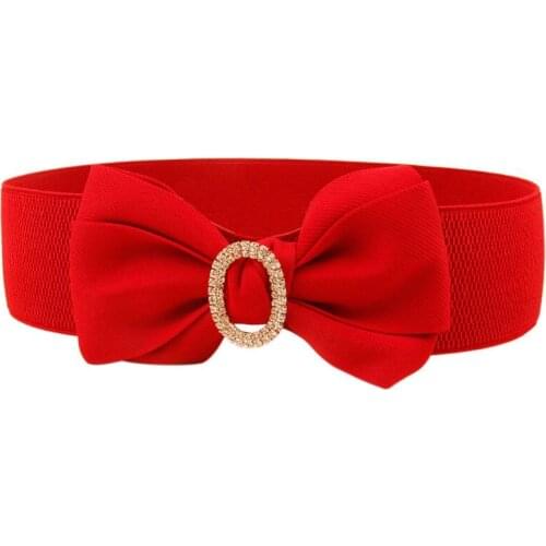 New Fashion Metal Diamond Bowknot Elastic Waist Belt Elegant Women Girdle Cinch Waistband Dress Coat Clothing Accessories