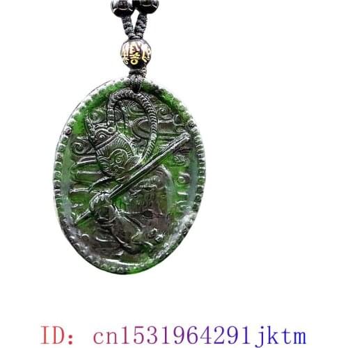 Jade Monkey King Pendant Necklace Jewellery Natural Amulet Obsidian Gifts Black Green Carved Gemstone Charm Chinese Fashion