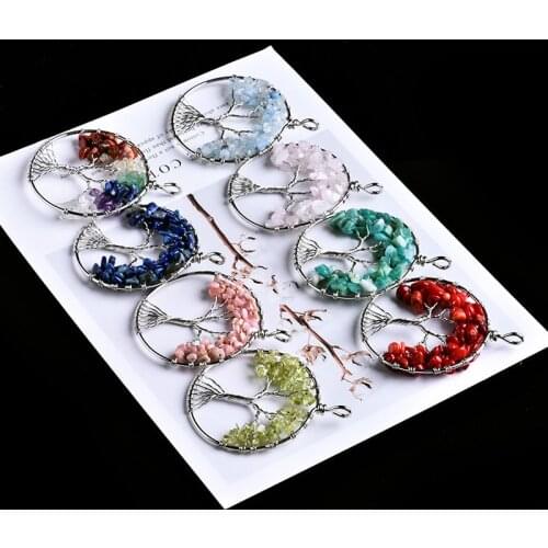 1PC Natural Crystal Tree of Life Pendant Friendship Guardian Mineral Ornaments Fashion Couple Pendant Necklace Pendant DIY Gift