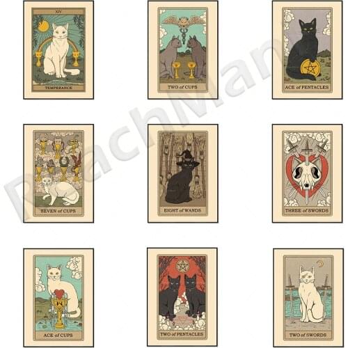 Magician poster tarot card wall art picture painting kitchen cat abstract halloween witchcraft canvas prints living room home de