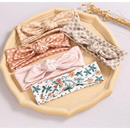 20 Pcs/Lot,14.5 CM Baby Girls Kids Floral/Plaid/Dot Prints Bow Headband Head Wraps Cotton Infant Top Knotted Bunny Ear Headbands
