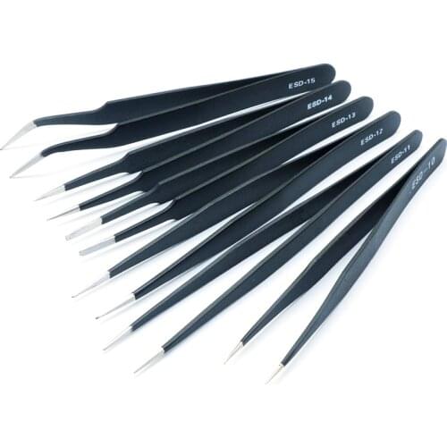 1.5mm Industrial Tweezers Anti-Static Stainless Steel Tweezer Set Mobile Phone Repair Tools ESD Precision Tweezer ESD10 to ESD15