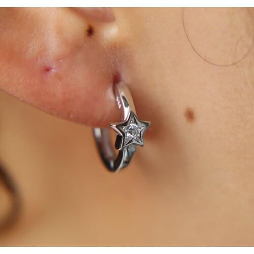 100% 925 sterling silver huggie hoop star christmas star charm small hoops girl women gold color circle hoop earring