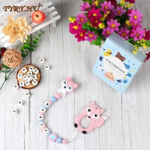 TYRY.HU Silicone Pacifier Chain BPA FREE Personalized Name Teething Chain For Baby With Cartoon Teether Customized Chewable Toy