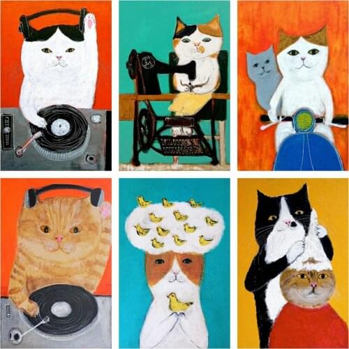 SJDIYDP 5D Diamond Painting Cross Stitch Kit Full Drill Funny Cat Animals Barber Dog Wall Art Embroidery Mosaic Rhinestone Gift