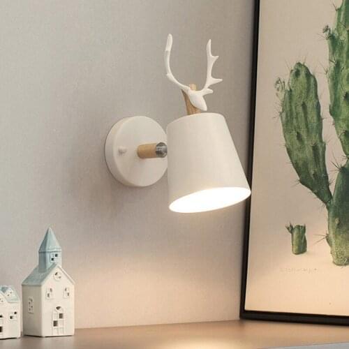 Nordic Modern Deer Antlers LED Wall Light Solid Wood Black White E27 iron Animal Wall Lamp Home Fixtures for Bedroom foyerMJ1023