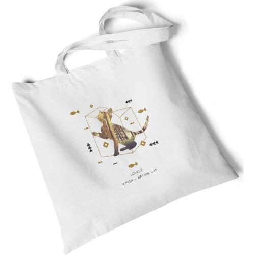 Focal20 Streetwear Animal Print White Canvas Bag Storage Foldable Large Shoulder Bag Environmental Reusable Original Handbag