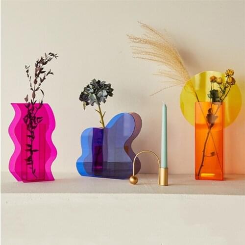 Fashion Nordic Rainbow Colorful Acrylic Vase Art Geometric Sunlight Sunrise Daybreak Vases for Home Decorations Desktop Decor