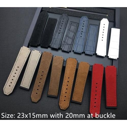 Convex Watch belt 23*15mm 20mm buckle real Nubuck Leather band For Hublot Strap Men/women Watchband Belt Logo free tools