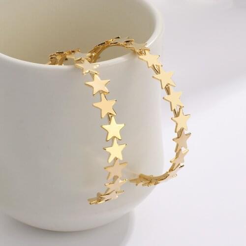 AENSOA Exaggerated Large Gold Color Star Hoop Earrings Ins Punk Big Star Circle Round Copper Alloy Hoop Earrings for Women