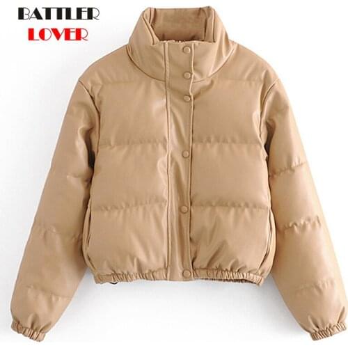 Women Winter Thick Warm Short Parkas Fashion Black Leather Coats for Female Elegant Zipper Cotton Jackets Ladies Windbreaker