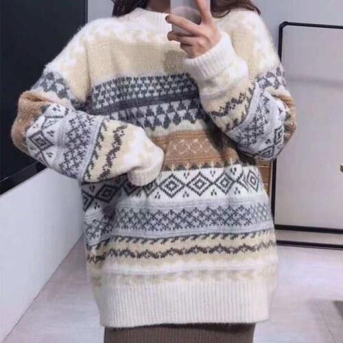 Winter Women Sweater Oversized Casual Pullover women Knit Jumpers Loose Striped Pull Korean Style Knitwear Top Argyle Sweater