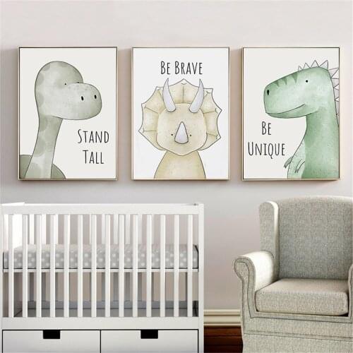 Giraffe Lion Elephant Rhinoceros Dinosaur Nordic Art Poster Animal Nursery Canvas Painting Wall Art Print Baby Kids Room Decor