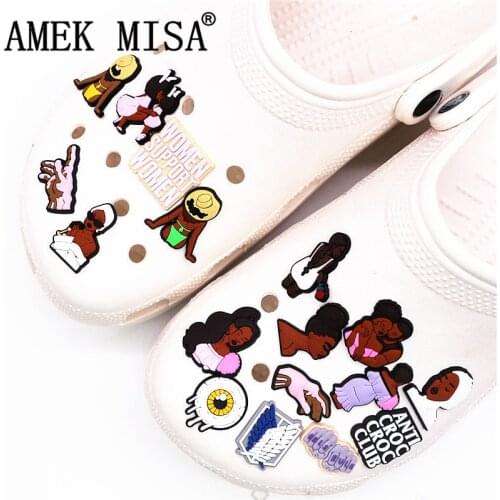 1pcs Black Couple Shoe Charms Tears Anti Croc JIBZ Accessories Designer Black Girls Rule Clog Shoes Buckle Soft PVC BLM Charm