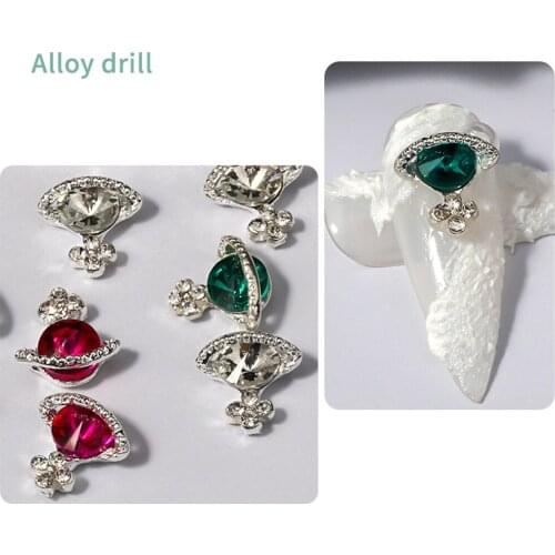 10pcs Fancy 9 Colors Stone Metal Planet Design Nail Rhinestones Metal Charms Nail Art Jewelry Accessories