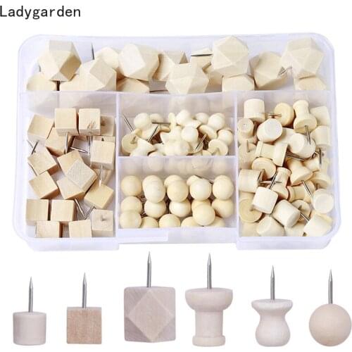 115PCS 20MM Wooden Thumbtack Board Pins Pushpins Drawing Photo Wall Studs Nail Office School Supplies Round Square Push Pin Nail