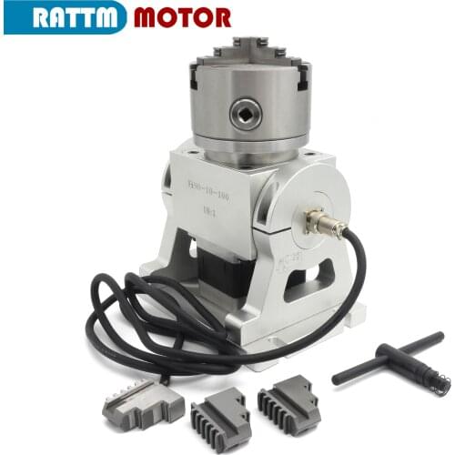 HT90-10-100A 3 Jaw Chuck 4th axis 10:1 rotating axis & Two-phase 86 Stepper Motor Adjustable elevation angle for CNC engraving