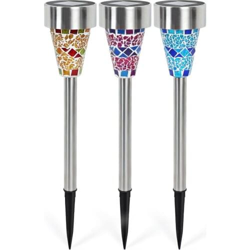 3pcs Solar Powered LED Lawn Garden Light Rechargeable Lawn Path LED Glass Mosaic Lights Outdoor Lawn Lamps For Garden Decor