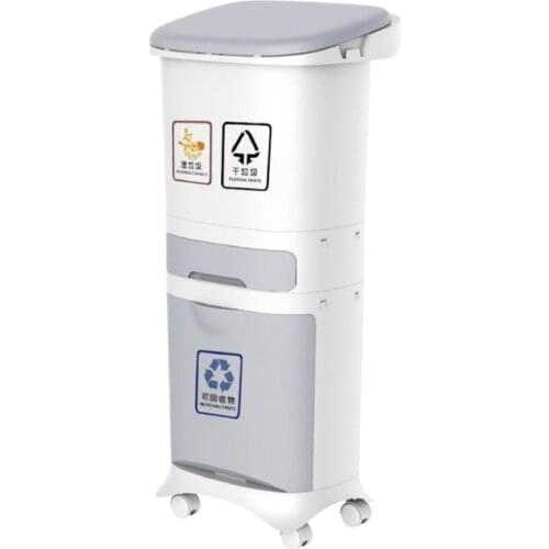 3 Layer Classification Trash Can Kitchen Plastic Dustbin Wet and Dry Push Button Recycle Stacked Sorting Rubbish Bin With Wheel