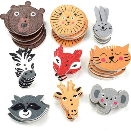 300PCS Mixed Scrapbooking Buttons Wooden Buttons Animal Sewing Accessories Two Holes Wood Decorative Sewing Button 25-35MM