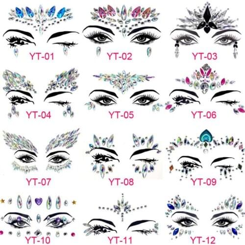 38 Styles Adhesive Sticky Gems Stickers Makeup Face Body Jewel Crystal Festival 3D DIY Night Club Gems Stickers For Body Art