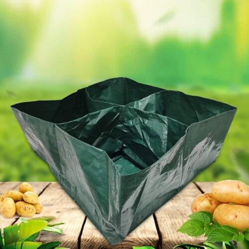 4 Divided Grids Square Planting Container Grow Bag PE Fabric Plants Flowers Vegetables Planter Pot Raised Garden Bed NEW