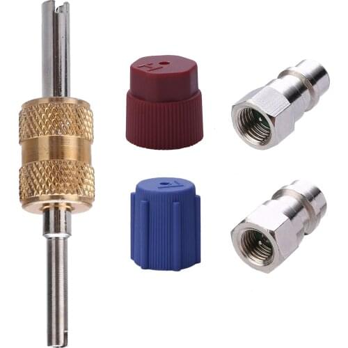 5pcs/set AC Fitting Port Adapter Retrofit R12 to Accept R134 High Low Double-Head Valve Core Side A/C Retrofits Fittings Tool